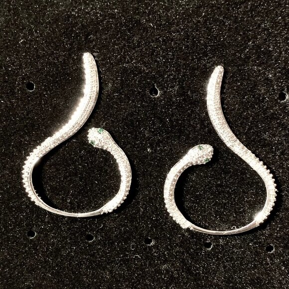 Silver Snake Dangle Earrings - Picture 1 of 7